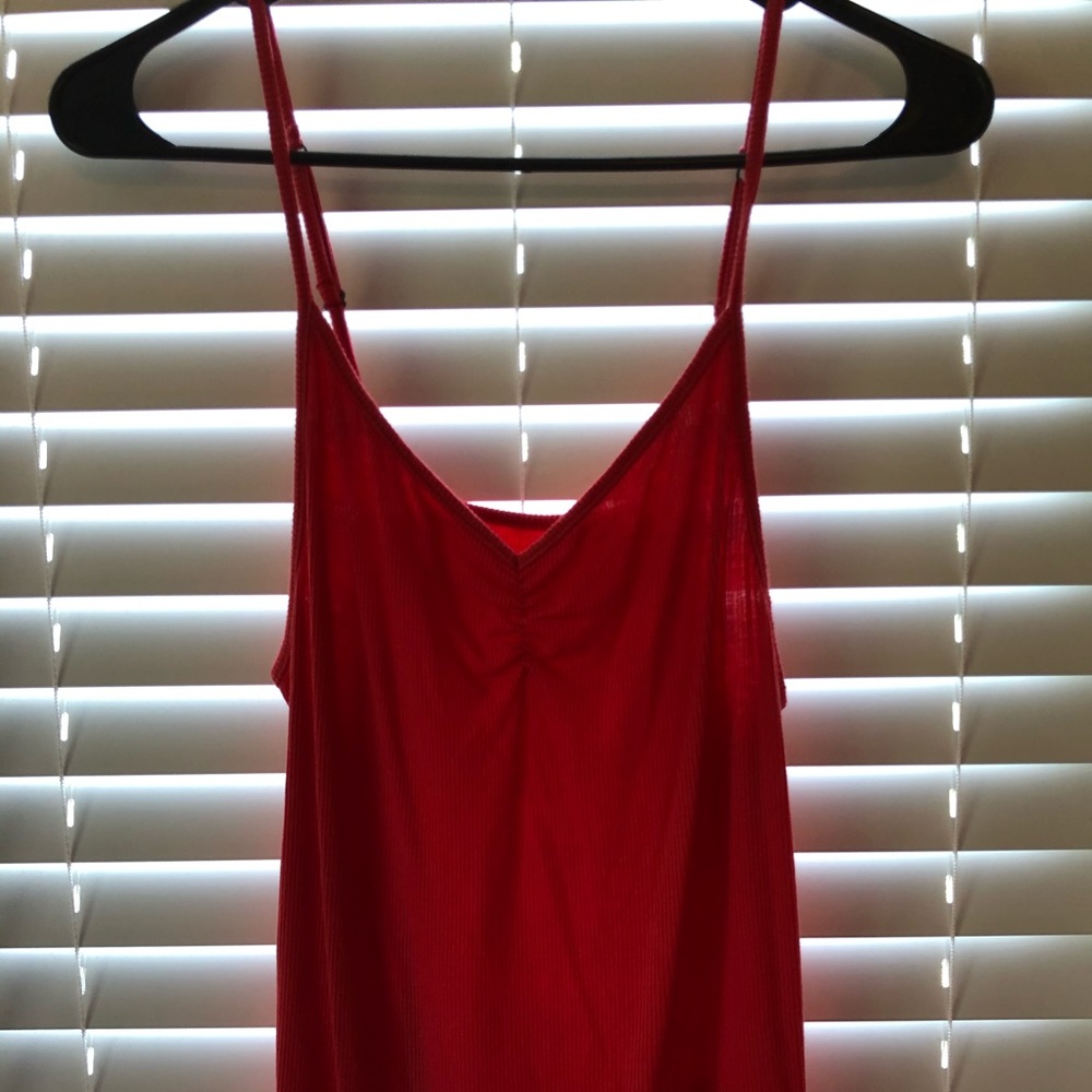 red and baby blue tank top
